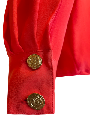 Red Silk + Gold Chain Detail Blouse