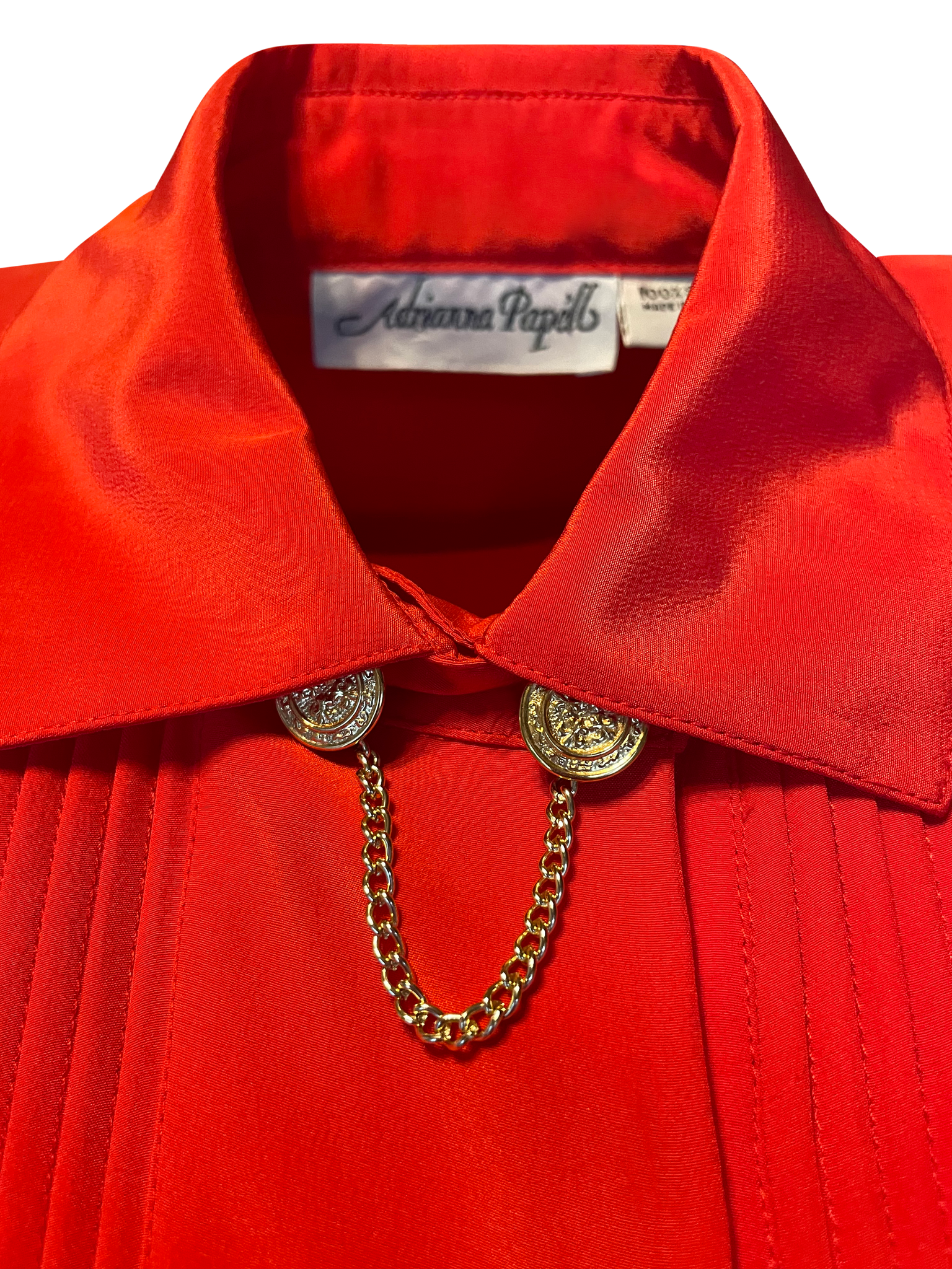 Red Silk + Gold Chain Detail Blouse